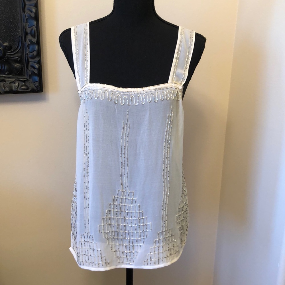 BKE Boutique Cream Tank with Beaded Detail